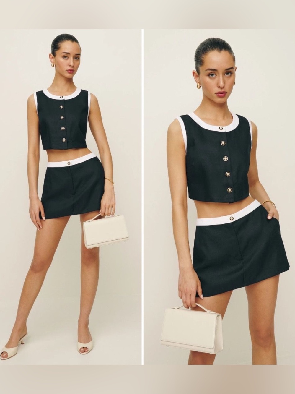 Reformation Roxy Linen Crop Top ONLY Black and White US 0